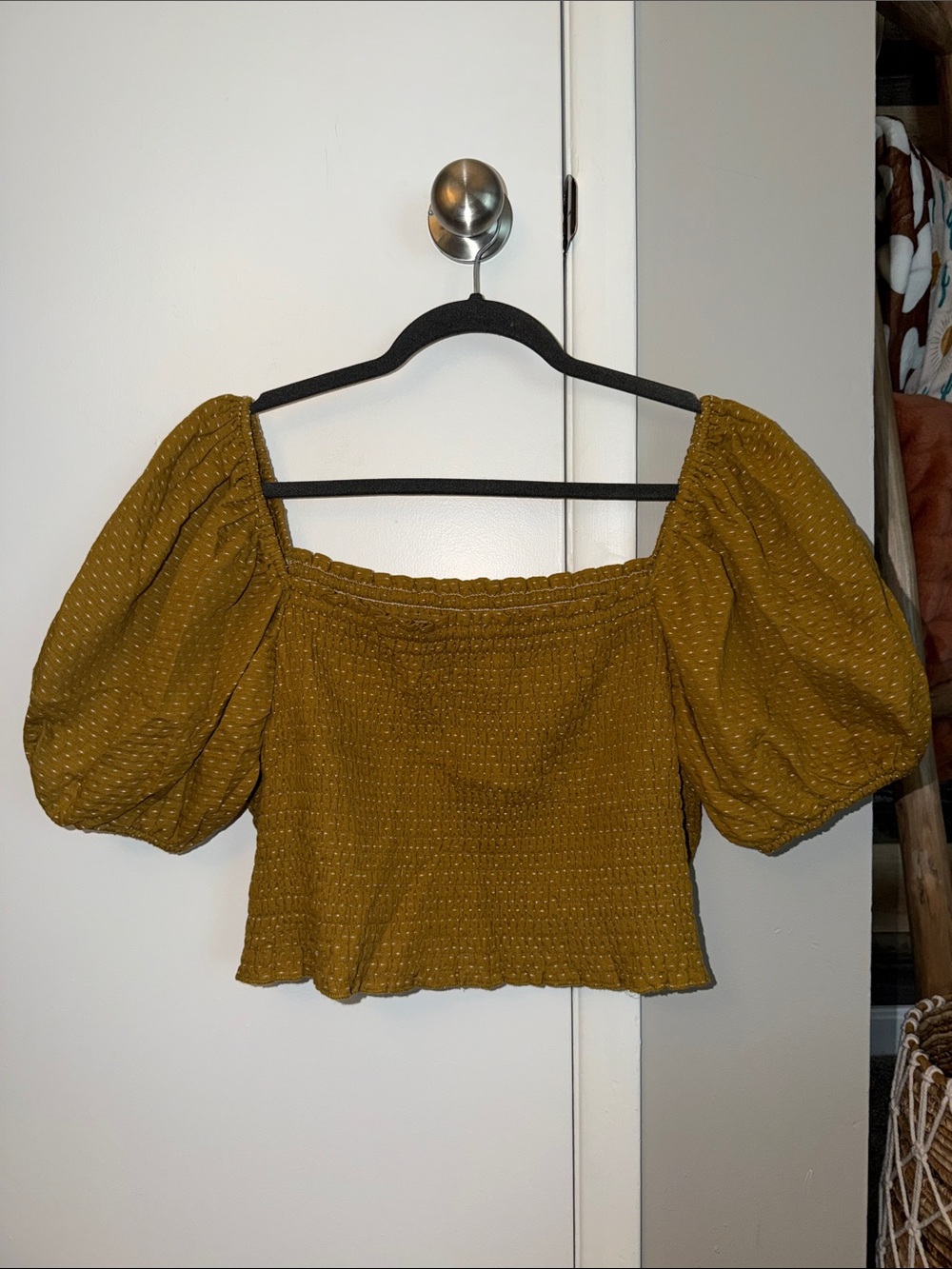 wild fable Mustard Puff Sleeve Smocked Crop Top